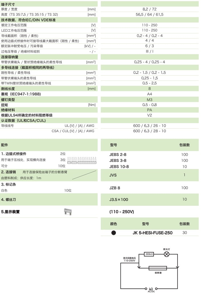 分斷旋臂式保險絲端子 JK5-HESI-FUSE-250(帶發光顯示)